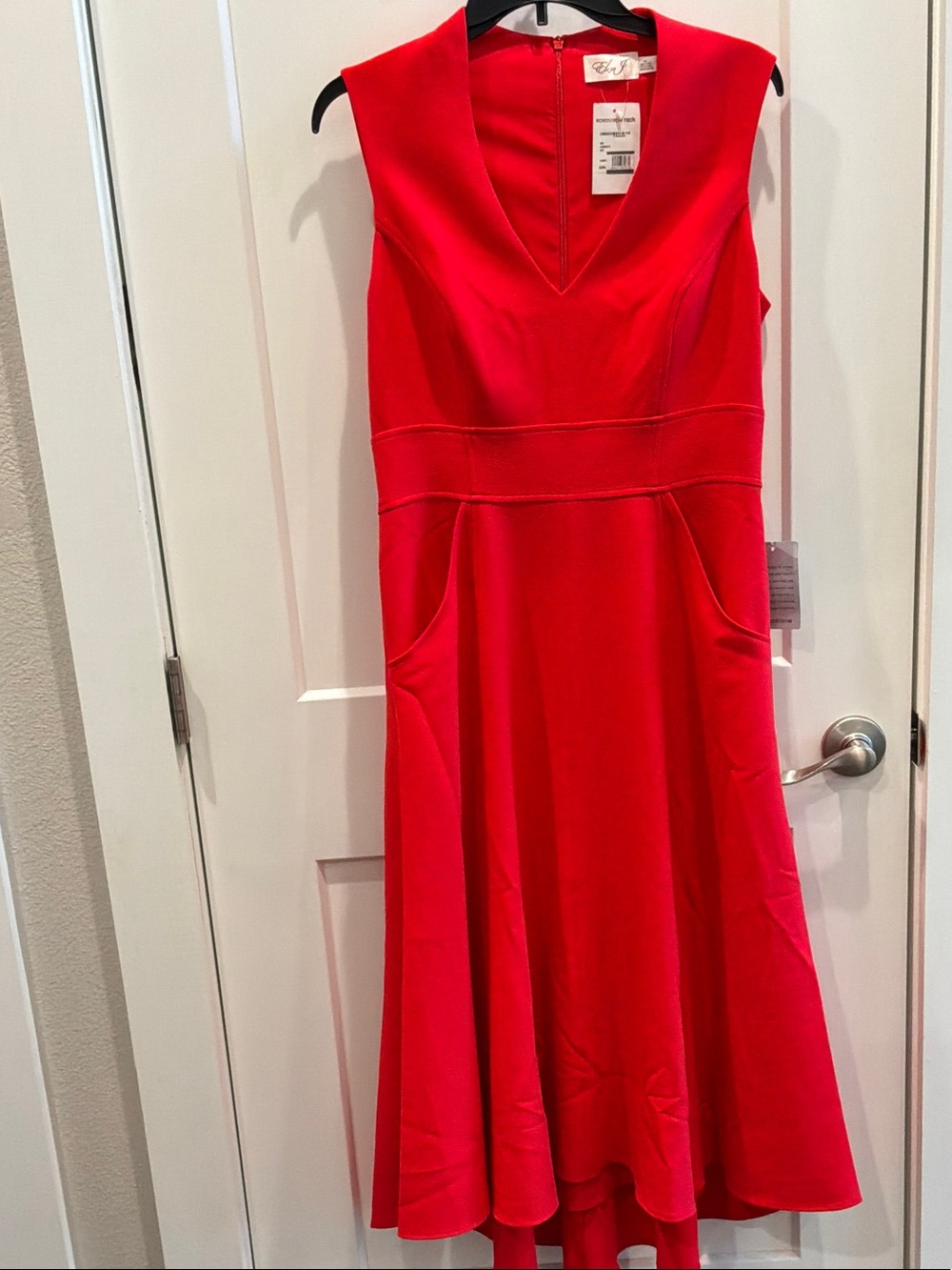 NWT Eliza J 10 Orange/Red Sleeveless V-Neck Flare Midi Dress Pockets Nordstrom